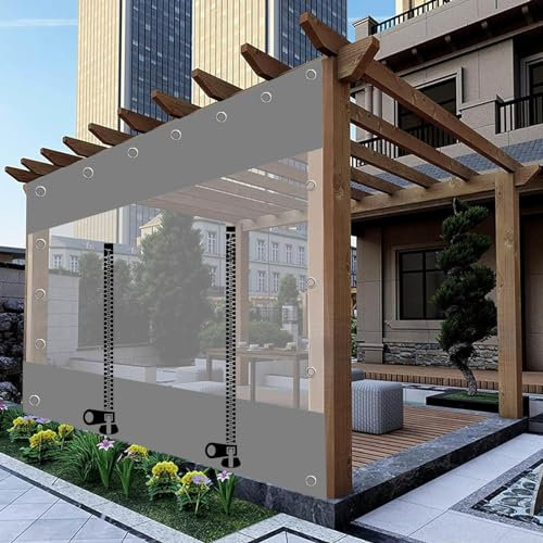 Paneles Laterales De Lona Transparente Gris,Cortinas De Lona Alquitranada Impermeable Exterior con Puerta De Cremallera,Cortinas De Partición para Pérgola Gazebo Porche,W×H-1×0.8m(3.3 * 2.6ft)
