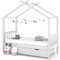 LAPOOH Babybett mit Schublade, Babybett, Hausbett, Baby Bett, Betten, Weiß Massivholz Kiefer 80x160 cm