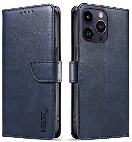 LOLFZ Wallet Case for iPhone 15 Pro Max, Vintage Leather Book Case with Card Holder Kickstand Magnetic Closure Flip Phone Cover for iPhone 15 Pro Max - Blue