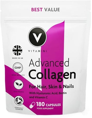 Bigger Pack, Better Value – Premium Advanced Collagen Supplements for Women – Marine Collagen, Hyaluronic Acid, Vitamin C & E – Radiant Skin, Hair, Nails – UK Made – 180 Capsules, 60 Day Supply