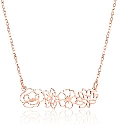 Personalised Birth Flower Necklace Pendant | Available in Silver, Gold or Rose Gold | The Perfect Handmade Gift (18K Rose Gold)