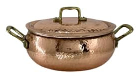 Tinned Copper Half Casserole Dish with Handles and Lid