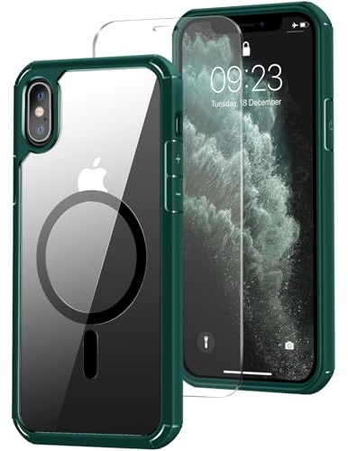 ZZDZZ Magnetic Case Designed for iPhone Xs Max Case [Compatible with MagSafe] with Screen Protector Anti Scratch Protective Phone Case (Green)