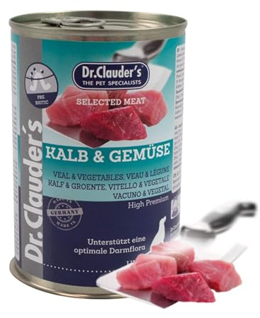 DR.CLAUDER'S - Selected Meat Prebiotic | Nassfutter in Lebensmittelqualität mit Inulin für eine gesunde Darmflora bei ausgewachsenen Hunden. Alleinfutter in der Dose | 400g Kalb&Gemüse