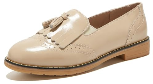 TRULAND Damlädertofflor – eleganta loafers med tofs affärsskor damer, toupe, 37 EU