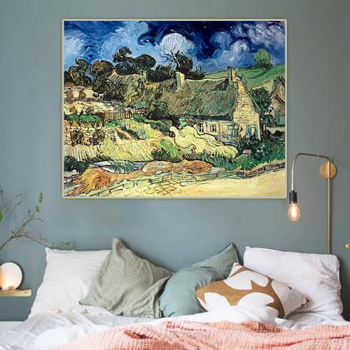 Peinture par numéros pour adultes Van Gogh, Maisons à Auvers 1》 Kit de peinture par numéros sur toile, couleurs assorties