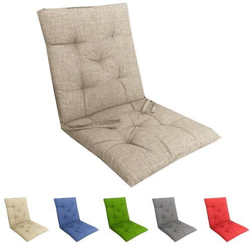 Set 4 Cuscini Sedia con Schienale Cucina Cuscino con Lacci Fascia Elastica da Giardino Esterno Cuscino Imbottito per Sdraio Prendisole Cuscino Poltrona Sdraio Relax Misura 40x80 cm Tortora