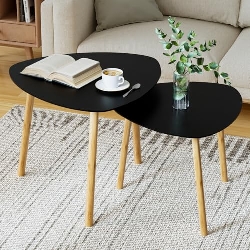Exabang Couchtisch, 2er Set Moderne Wohnzimmertisch, Beistelltisch Coffee Table Sofatisch, Tischkombination für Wohnzimmer, Schlafzimmer, Büro, Balkon (Schwarz)