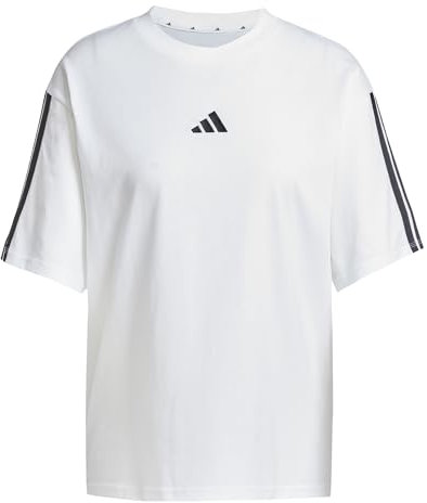 adidas Damen Essentials 3-Stripes Boyfriend T-Shirt, White/Black, XS