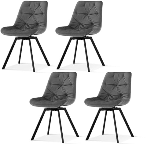 TUKAILAI Esszimmerstühle drehbar 4er-Set, Küchenstuhl mit Samt, Polsterstuhl ohne Armlehnen, Drehstuhl mit Rückenlehne,Metall,Gepolstertem Sitz, für Esszimmer Wohnzimmer Küche Büro, Grau