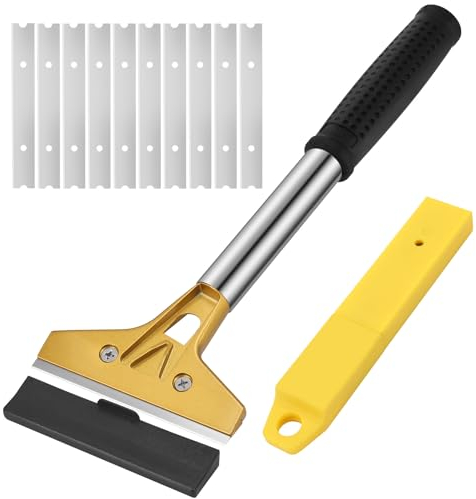 Lvefyti Tapetenentferner Set mit 10 Ersatzklingen und Schutzhülle,4'' Tapetenschaber mit Anti Rutsch Gummigriff,Bodenschaber Farbschaber Fensterschaber,Schaber für Fenster Fliesen Tapeten