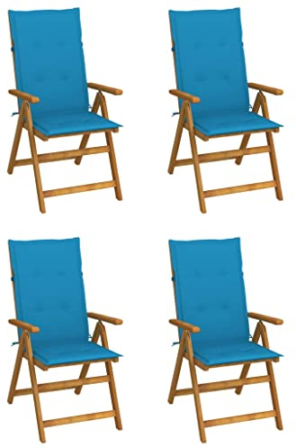 HEFZGDB Hochlehner Verstellbar 4 STK. mit Auflagen Massivholz Akazie Sonnenliege Gartenstühle Balkonstuhl Geeignet für Garten, Terrasse, Pool.