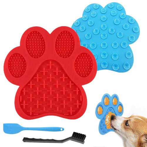 2 Pcs Licky Mats for Dogs and Cats with Suction Cups, Dog Slow Feeder Lick Pat for Anxiety Relief, Dog Food Mats with Cleaning Tool, Spreader