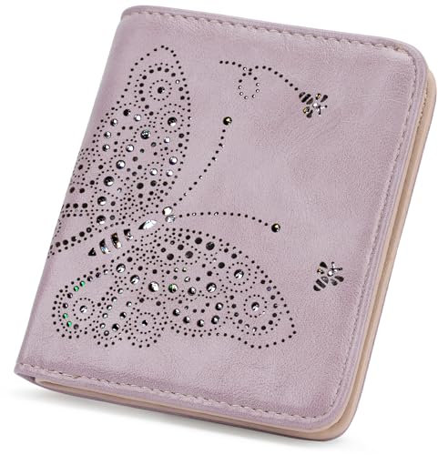 VIMUTI Small Wallet with Zipper RFID Blocking Purses for Women Slim Vegan Leather Wallet Bifold Card Holder Coin Pocket Ladies Purse with ID Window