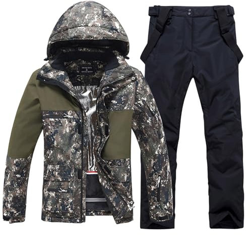 HOUZONIY Herren Skianzug Set Herren Schneeanzug Warmer Winddichter 2-Teiliger Schneeanzug(359+Schwarz L)