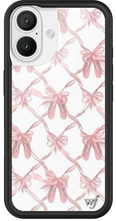 Wildflower On Pointe, kompatibel mit Apple iPhone 16, Pink White Bows Girl, ästhetisch, beliebt, Ballett, niedlich, trendig, schützender schwarzer Stoßfänger, 1,2 m Falltest-Zertifiziert, kleines
