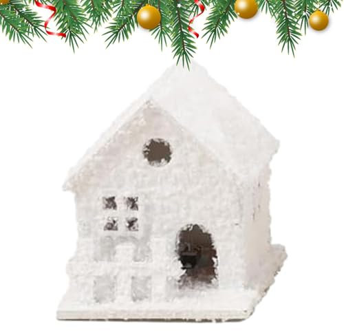 Casa bianca del villaggio di Natale | casa invernale illuminata a LED, dipinta a mano, albero di Natale decorativo innevato per , piano del tavolo, libreria