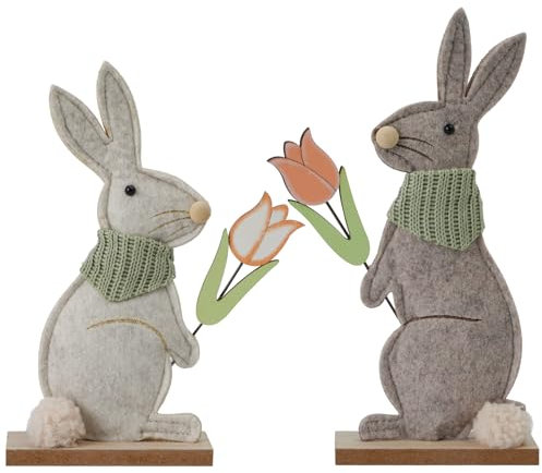 Heyaner 2 X Deko Aufsteller für Ostern Kaninchen mit niedlichen Osterschmuck Osterdekoration aus Holz Osterdeko zum Hinstellen