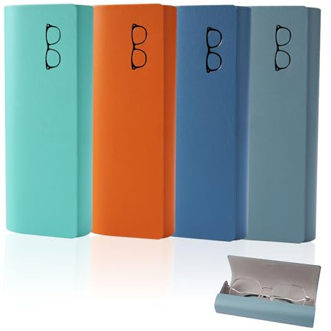 4 Pezzi Custodia Occhiali Rigida Magnetica, Portatile Custodia per Occhiali, Porta Occhiali Rigido in Pelle PU, Portaocchiali Astuccio Rigido da Sole, Astuccio Occhiali per Uomini, Donne (4 Colori)