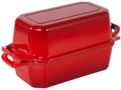 Flavehc Bread Pan Cast Iron Loaf Pan with Lid Bread Loaf Pan 9x5 Inch Loaf Pan Enameled Cast Iron Sourdough Loaf Pan, Red
