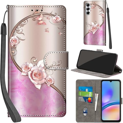 PHINIENLAND Coque pour Samsung Galaxy A05s Portefeuille Rose | 3 emplacements cartes, 1 poche billets, Fermeture magnétique, Fonction support, Étui de protection pour Samsung A05s