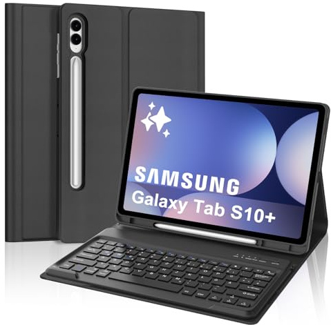 FOGARI Tastatur Hülle für Samsung Galaxy Tab S10 Plus 2024, Keyboard Cover mit Magnetisch Abnehmbarer Deutscher Bluetooth Tastatur für Samsung Galaxy Tab S10+ 12.4'' 2024, Schwarz