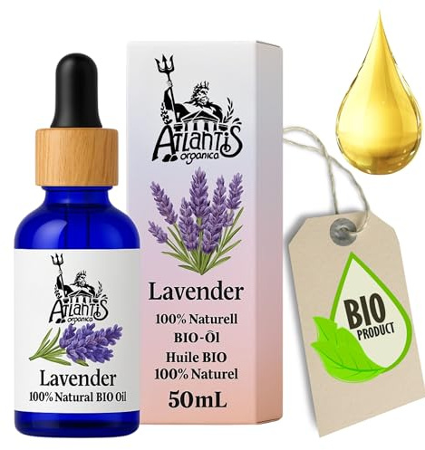 Premium Lavendelöl BIO – [100% natürlich] XL 50mL - Bio-zertifiziertes ätherisches Öl – für Diffusor, Küche, Aromatherapie mit Lavendelöl – Lavandin Grosso @ Atlantis Organica