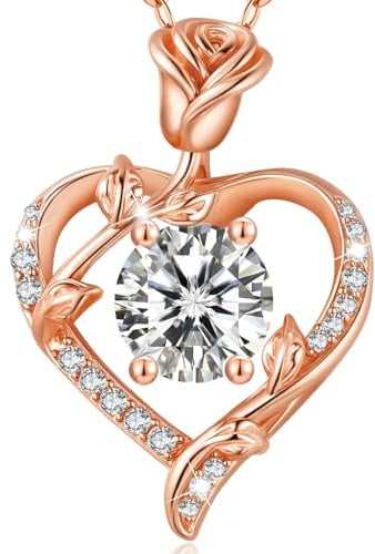 Moissanite Halskette Damen Rosen Herzkette Silber 925 Echt Schmuck Geschenk | Weihnachten Valentinstag Muttertags Hochzeit Jubiläum Geburtstag Geschenk für Frau Freundin Mama