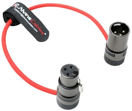 Alvin's Cables Cable XLR giratorio de perfil bajo macho de 3 pines macho a hembra flexible, reforzado con aramida para Sony | Canon | Blackmagic Pro Cameras & Studio Audio (Red)