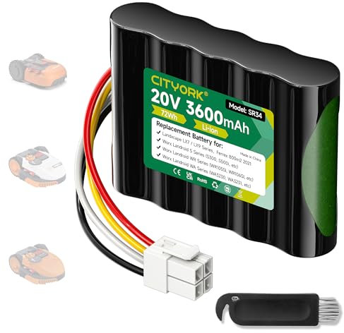 CITYORK 20V/3600Mah Mähroboter Akku für Worx Landroid S300, S390m2, S Basic, S300i, S450i, S500i, S700i, für Worx WR100SI, WR101SI, WR102SI, WR103SI, WR104SI, WR105SI, WR106SI, WR115MI, WA3230, WA3231