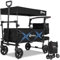 Sekey Faltbarer Bollerwagen mit Dach 2 Kinder, Bollerwagen Faltbar Kinder 100KG Tragkraft mit stoßfesten PU-Rädern, Handwagen mit Schiebegriff, Upgrade-Version TP5050, Schwarz