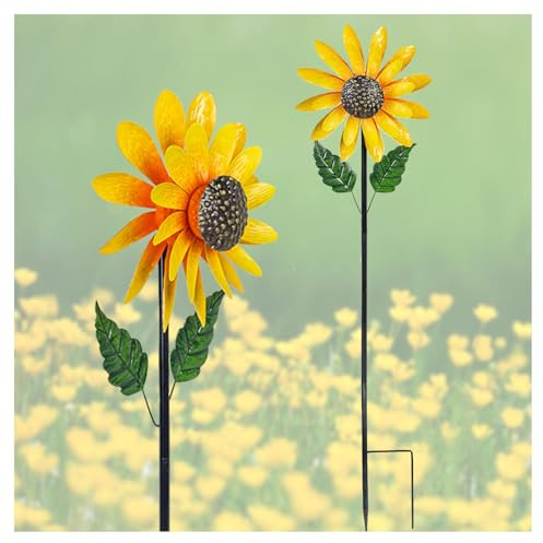 Sonnenblume Windrad, Sonnenblume Mit Stabiler Standstab Solar Metall Windrad Garten, Ornamente für Garten