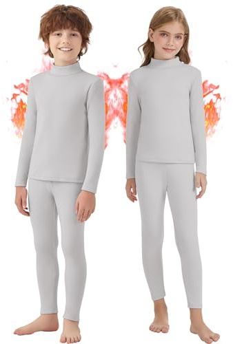 WOWENY Unisex Kinder Thermo Unterwäsche Set für Jungen und Mädchen, Langarm Shirt & Lange Hose, Flauschgefüttert, Superweiches Basiswäsche-Set zum Skifahren