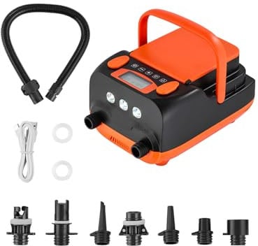 VEVOR Pompe à Air Électrique pour Paddle 20 psi, Gonfleur pour Sup Rechargeable avec Connecteur Allume-Cigare et Lumière LED, Gonflage et Dégonflage à 2 Étages, Arrêt Automatique, pour Kayak