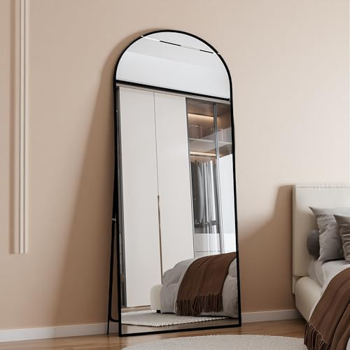 Générique Miroir sur Pied 180 x 80cm, Arqué Miroir Pleine Longueur, Miroirs Arqué avec Cadre en Métal, Support, miroirs sur Pied Penché ou Suspendu pour Salon, Chambre, Entrée,Noir