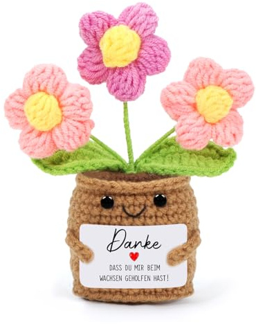 Cadimus Positive Blume,Kleines Dankeschön Geschenk,Kleine Gestrickte Blume Rosa,Lustige Häkelblumen Pocket Hug,Handgemachte Gehäkelte Blumen,Danke Geschenk für Freunde Kollegen Familie Freundin