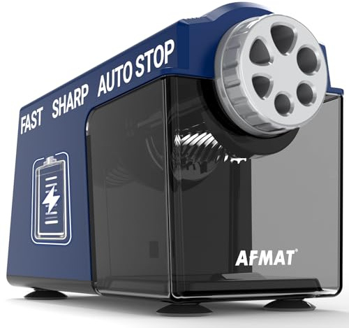 AFMAT Elektrischer Anspitzer mit Behälter, 6 Löcher Große Spitzer mit Dose für 6-11mm Dicke und Dünne Stifte, Wiederaufladbar Robust Autostopp Bleistiftspitzer für Büro Schule Künstler,Blau PSD4