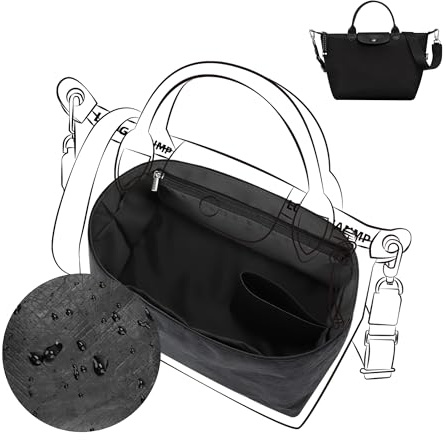 DGAZ Leichter Taschenorganizer für Longchamp Le Pliage Energy L, Noir | Satin Innenfutter, Wasserabweisendes DuPont Papier, Reißverschlusstasche, Flaschenhalter, Passgenau