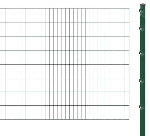 Einstabmattenzaun inkl. Pfosten zum Einbetonieren (Höhe: 160 cm, Länge: 36 m) | Einstabmatten in Grün | UV- und witterungsbeständig