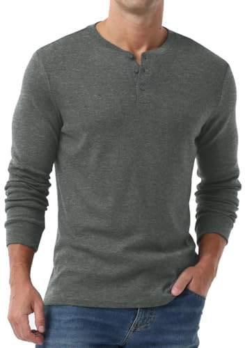 PrinStory Men's Henley Shirts Long Sleeve Tops Casual Classic T-Shirts Button Henley Pullover Tee Sweatshirt