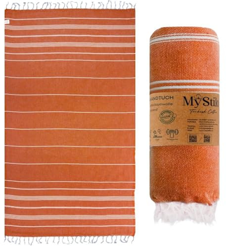 MyStilo® XXL Saunahandtuch Hamamtuch - Großes, Weiches Badetuch 100x200cm, Schnelltrocknend - Premium Strandtuch, Beach Towel, Handtuch für Männer, Frauen, Yoga und Fitness (Orange)