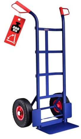 DASCK Carro de Carga 200 kg con Ruedas Neumáticas – Carretilla Industrial de Acero Reforzado con Plataforma 35x18 cm y Empuñaduras Ergonómicas Antideslizantes