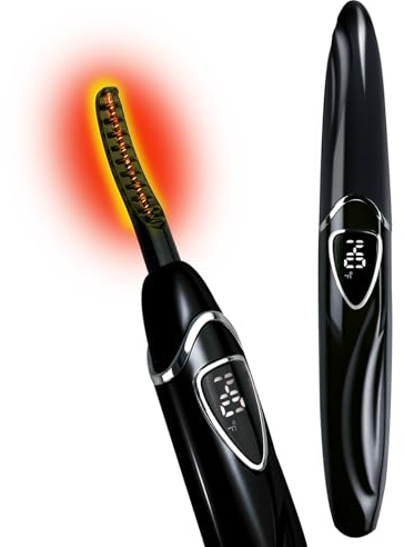 Tehoi S600 Beheizte Wimpernzange – Genaue Temperatursteuerung, intelligente automatische Abschaltung für natürliches Make-up und langanhaltende Locken (Jetblack+Silver)