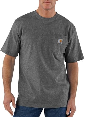 Carhartt Men's Loose Fit Heavyweight Short-Sleeve Pocket T-Shirt Work-Utility, Carbon Heather, XXL