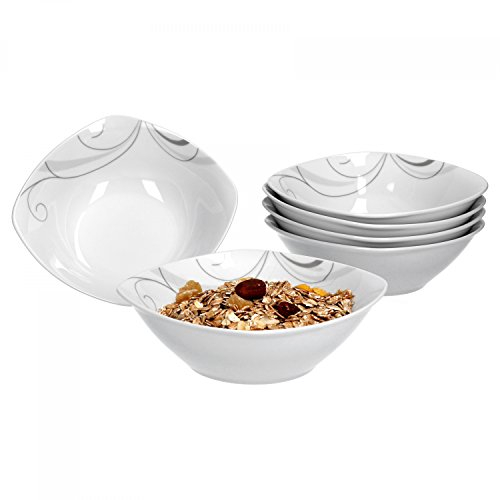 Van Well Portofino Lot de 6 bols à céréales, bols à soupe, petits bols, Ø 14,3 cm, 300 ml, décor en forme de vigne