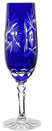 CRISTALICA Sektglas Sektkelch Champagnerglas Sektflöte Schleuderstern 180 ml Blau Handgeschliffen Kristallglas