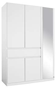 Rauch Möbel Tübingen Schrank Kleiderschrank Drehtürenschrank in Weiß mit Spiegel inklusive 1 Schublade, 5-türig, Zubehörpaket Basic 3 Einlegeböden, 1 Kleiderstange, BxHxT 136x197x54 cm