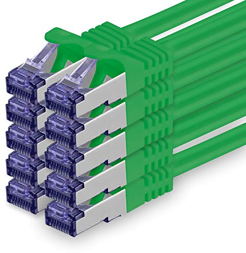 Cat.7 Netzwerkkabel 0,25m - Grün - 10 Stück - Cat7 Patchkabel (SFTP/PIMF/LSZH) Rohkabel 10 Gb/s mit Rj 45 Stecker Cat.6a - 10 x 0,25 Meter Grün