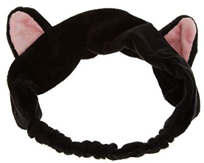 Xiton Haarband Katze-Ohr-Stirnbänder elastische Kopf-Verpackung Entzückende Haar Hood Band für Gesicht Waschen Make-up Rennen Sport Verwendung - Schwarz mit Rosa