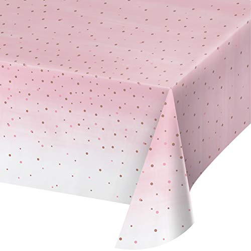 Creative Converting Rose Gold Dots Plastic Table Cover - 1 Pc, Pink, 54 x 102
